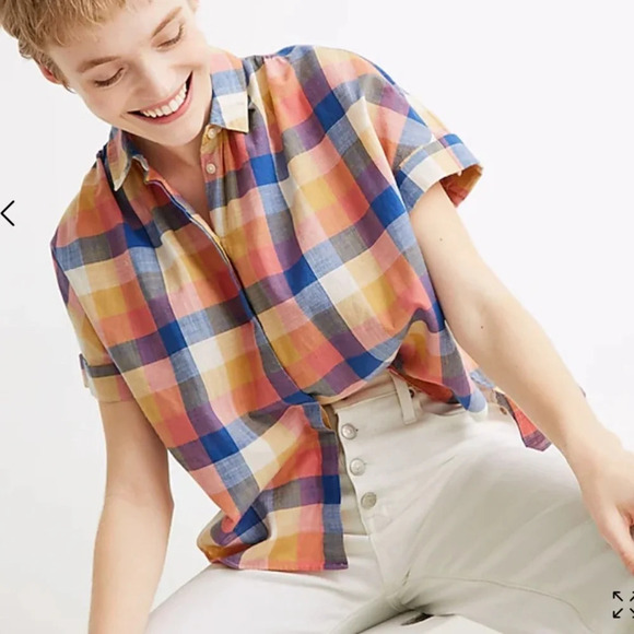 Madewell Hilltop Shirt in Rainbow Check short sleeve 22411 - Picture 2 of 11